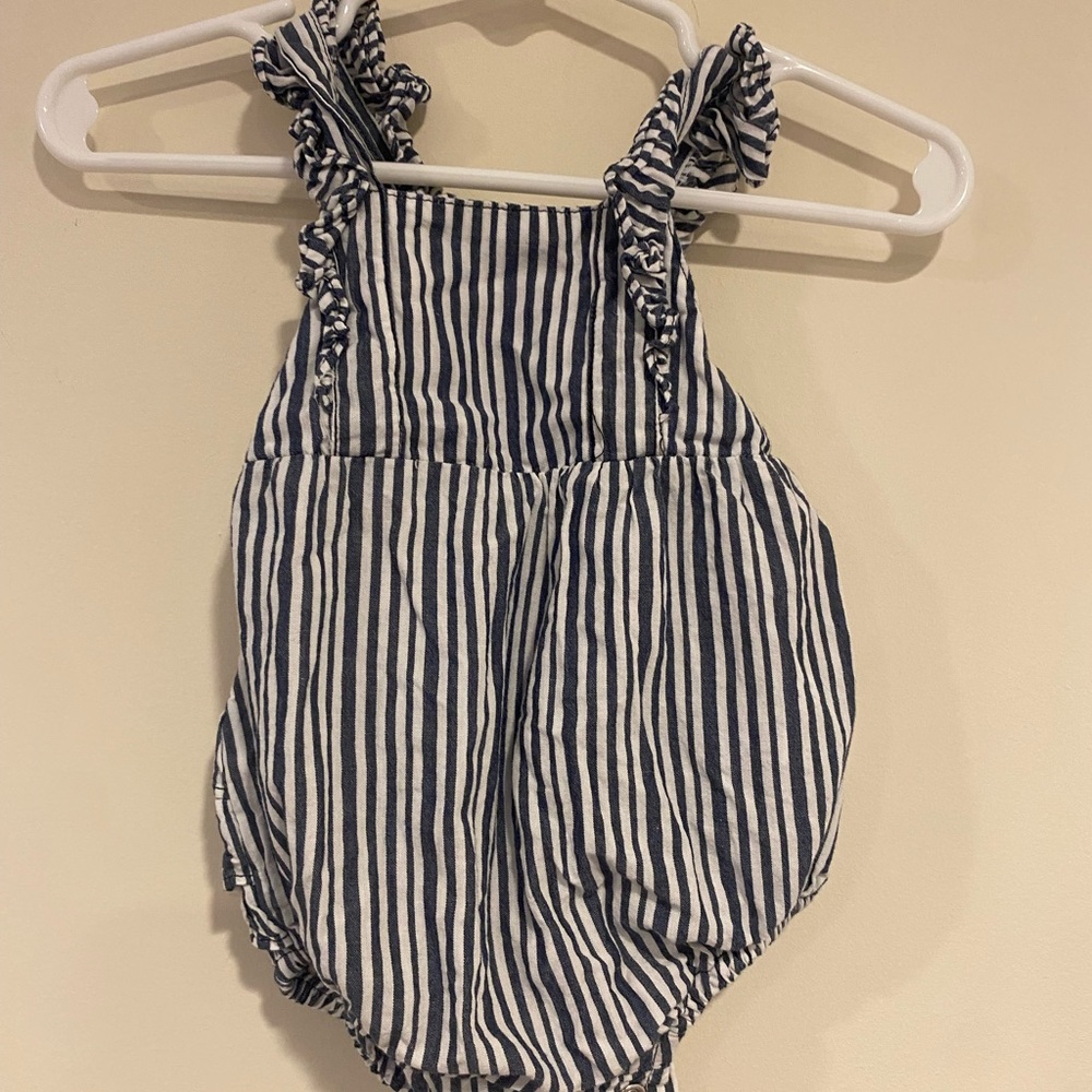 Ruffle Butts Navy and White Striped Romper